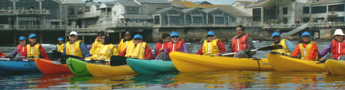De Anza Outdoor Club ocean kayak group at aquarium: 