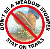 NPS Meadow_Stomper_Graphic-small: drawing of a boot stepping on some grasses with the words Don't be a meadow stomper