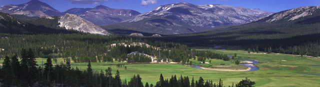 TuolomneMeadows by Yosemite assn: long view of Tuolomne Meadows and surrounding mountains by the Yosemite association