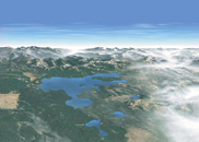 YELLview130 pixels: park service aerial view of part of yellowstone national park with partial cloud cover