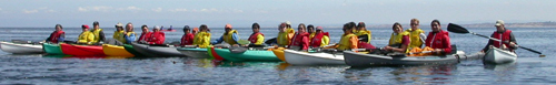 De Anza College Outdoor Club ocean kayak group photo on water may 2005: 