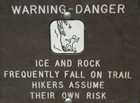 rockfall warning sign Yose falls trail: 