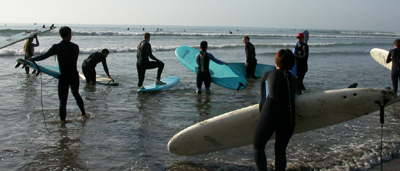 carrying out surfboards: 