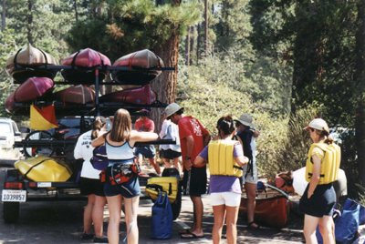 kayak trailer at Tahoe: fully loaded kayak trailer at Lake Tahoe