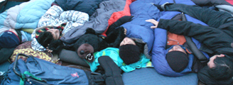 2009 group asleep in tent 120 pixels: 2009 group asleep in tent with large stuffed bear