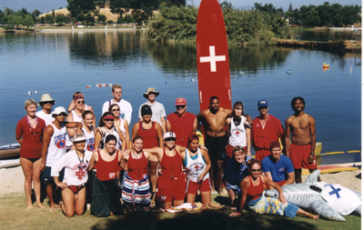 group photo: Group photo of Danskin 1999 guards. The inflatable shark is "wearing" a guard t-shirt.