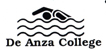 De Anza College swimming logo: the words De Anza College below a line drawing of water waves and a person swimming
