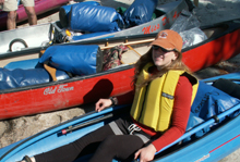 Jessica and gear in kayak: 