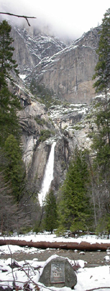 John Muir cabin site and lower Yosemite Fall: 