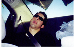 Kevin Halseth asleep on road trip shades: 