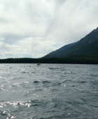 Leigh Lake rain clouds and choppy water: 