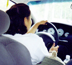 Renae at wheel on road trip by Wendy Sato: 