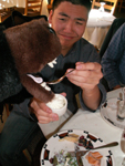 ahwahnee do not feed the bear: Tim pretends to feed a stuffed bear food