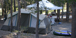 cabin tent and raft: 