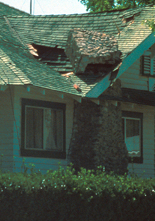 chimney fallen on roof USGS photo: 