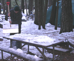 clearing snow off table: 