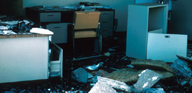 concrete ceiling tiles and insulation on floor USGS photo: 