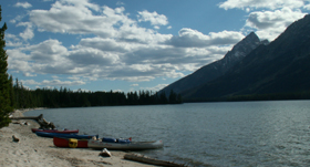 craft beached on Leigh lake at campsite: 