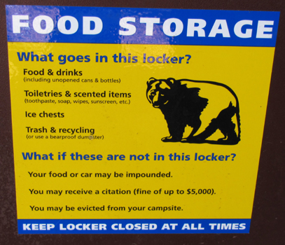 food locker warning sign: warning sign on a food locker in Yosemite