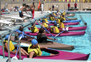 kayak race in pool getting set to start: 