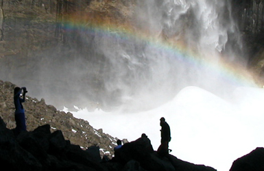 photographers rainbow and upper Yosemite Fall: 