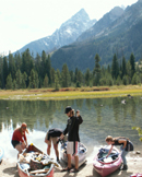 landing at end of String Lake and preparing for portage: 