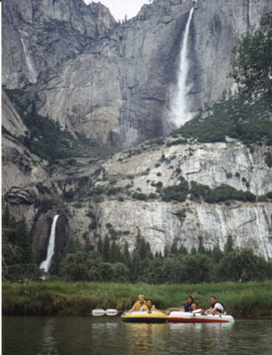 raft yf: raft with Yosemite Falls in the background