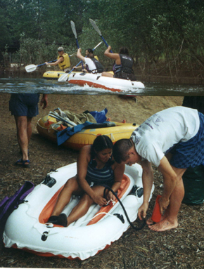 Yosemite rafters and pumping raft: 