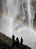 rainbow and hikers upper Yosemite Fall.: 