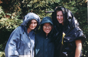 rain gear: models show real rain jackets and plastic garbage bag gear