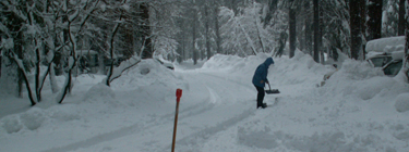 shovel out a path to the road from the campsite: 