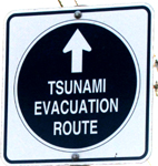 sign Tsunami evacuation route: a road sign the says Tsunami evacuation route