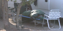 sleeping out on a cot: 