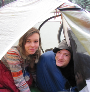 snow camp 2015 taylor and ethan: two sleepy people in a tent