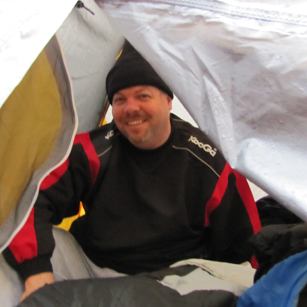 snow camp 2015 trevor: man in a tent