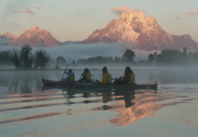 tetons sunrise reflection in ripples misty: 