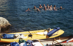 swimmers in cove at Fannette Island: 