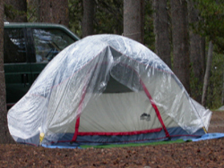 tent with plastic sheeting: 