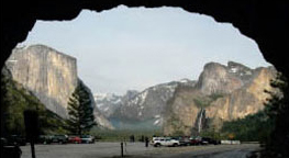 tunnel view NPS photo.: El Capitan on one side, Half Dome in the center and Bridalveil fall on the other