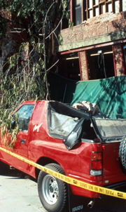 unreinforced brick masonry vs truck Los Gatos USGS photo: 