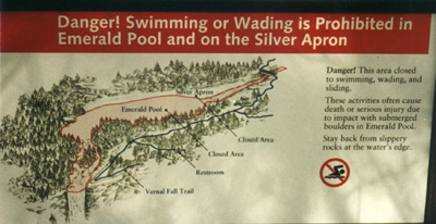 warning above Vernal Fall: 