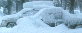 yosemite snow camp snow covered cars: 