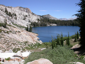 May Lake from upper trail to Mt Hoffman: 