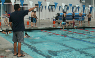 Saratoga High school EAP practice: Saratoga High school swim class exits pool during Emergency Action Plan practice