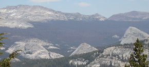 Tuolumne meadows from Mt Hoffman Fairview Dome on right: 