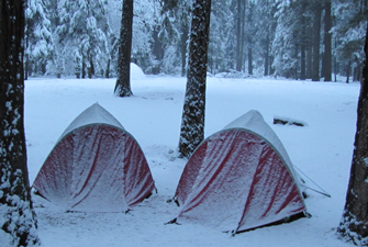 Two snow covered tents Sunday morning 2011 trip: Two snow covered tents