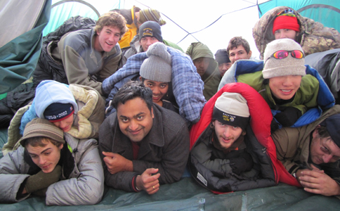 almost ready for group photo in tent 2010: almost ready for a group photo to be taken in tent, if everyone could just stop laughing and pretend to be sleeping