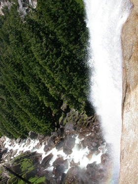 brink of Vernal Fall and rainbow at base: 