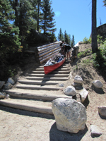 canoe down stairs on portage trail 2010: canoe sliding down huge stairs on portage trail