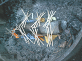 fire starters experiment set up: fire starters experiment set up with dryer lint and various flavors of chips